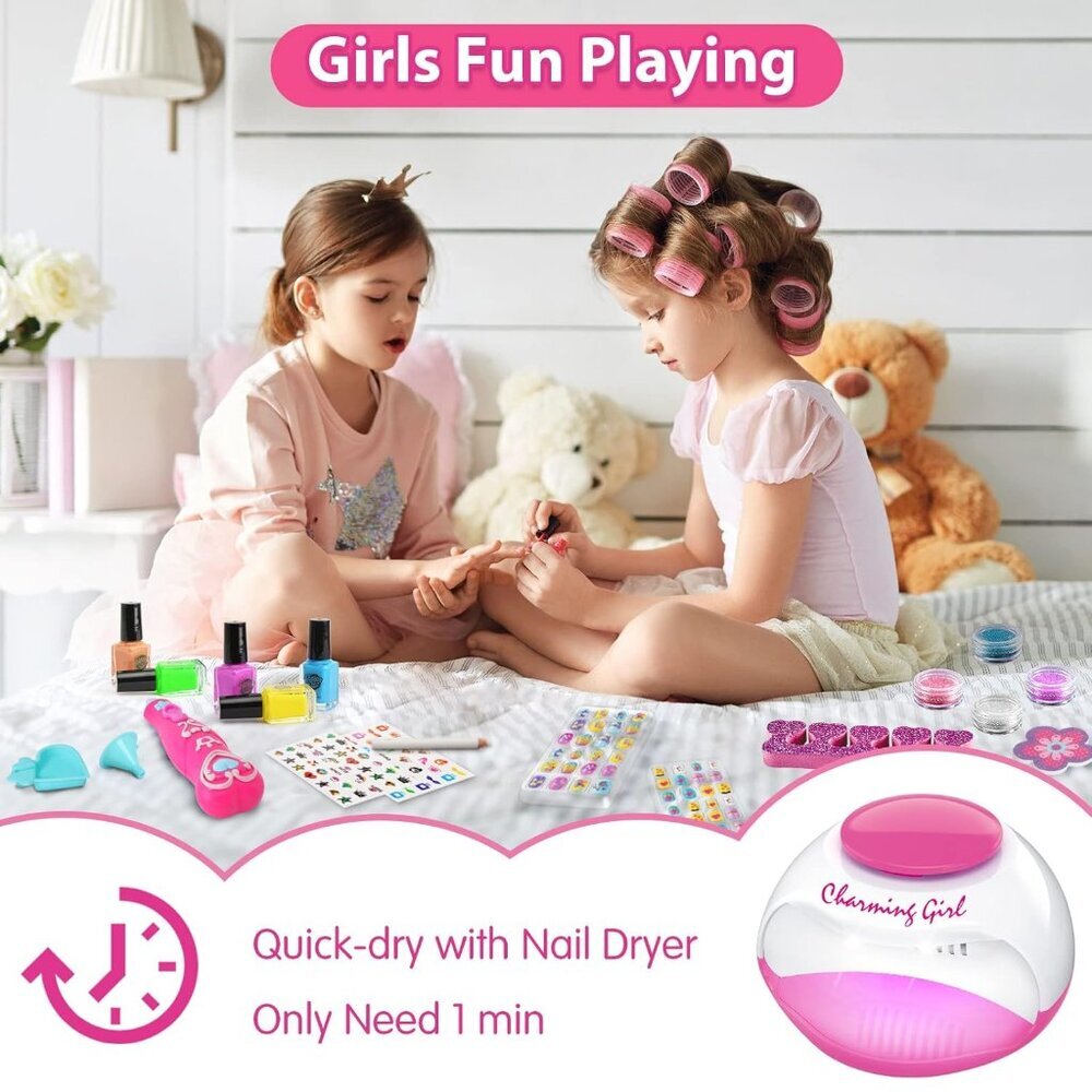 Kids Nail Polish Set for Girls, Nail Art Kits with Nail Dryer & Glitter Pen, Qui - Picture 2 of 9